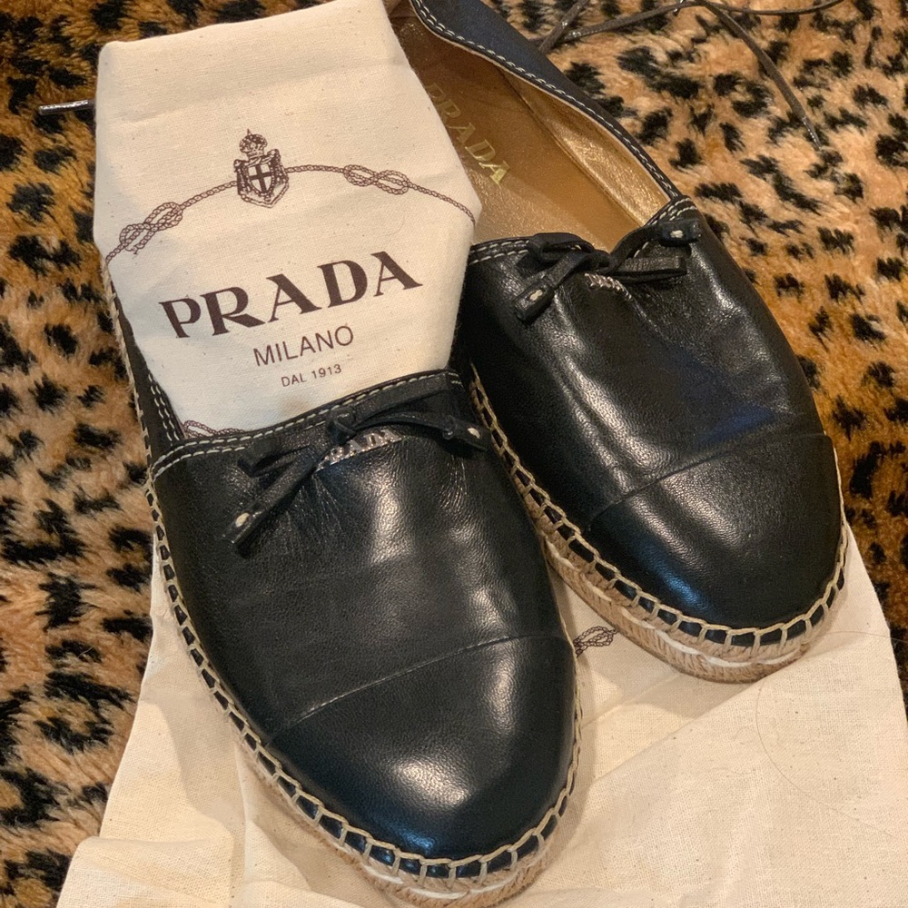 COPY - Like new….Prada black leather flat espadrilles